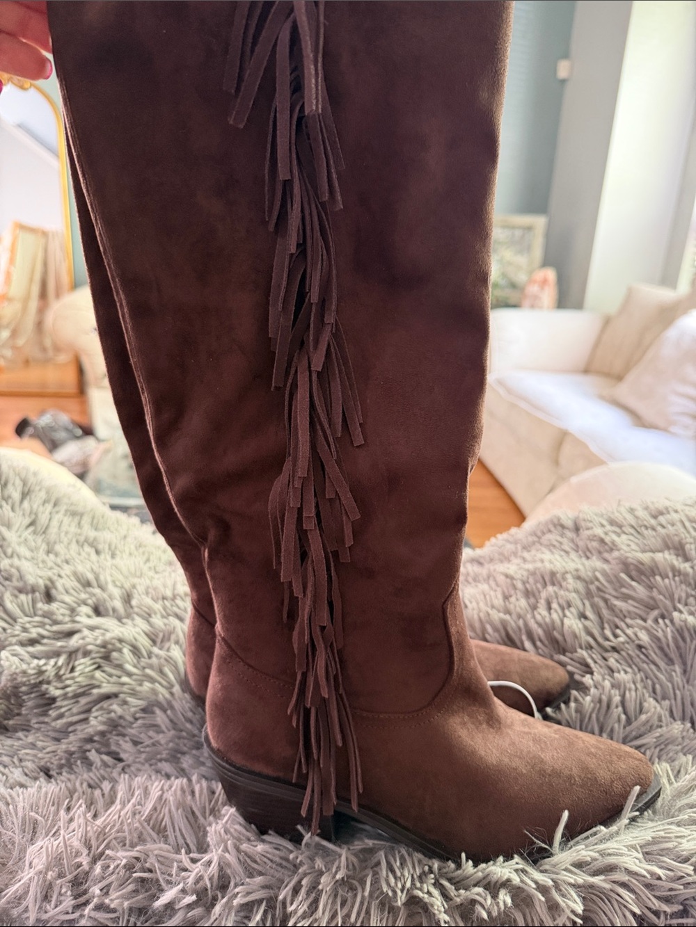 Universal Thread Dark Brown Suede Over-the-Knee Fringe Boots
